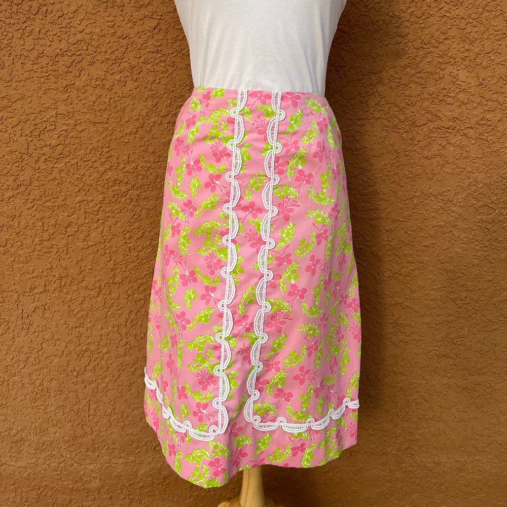Vintage "The Lilly" Lilly Pulitzer Pink Floral Skirt with Butterflies